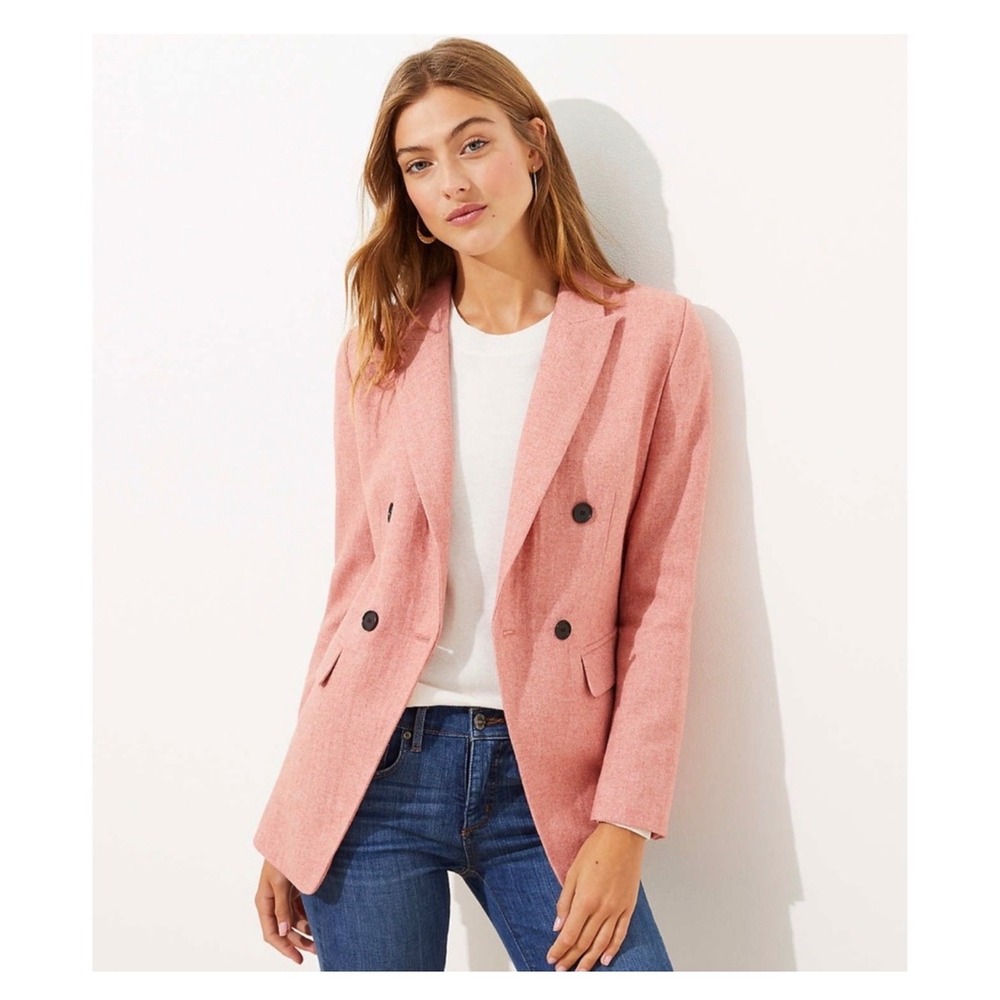 LOFT Old Rose Melange Wool Blend Double Breasted Blazer 6 NWOT